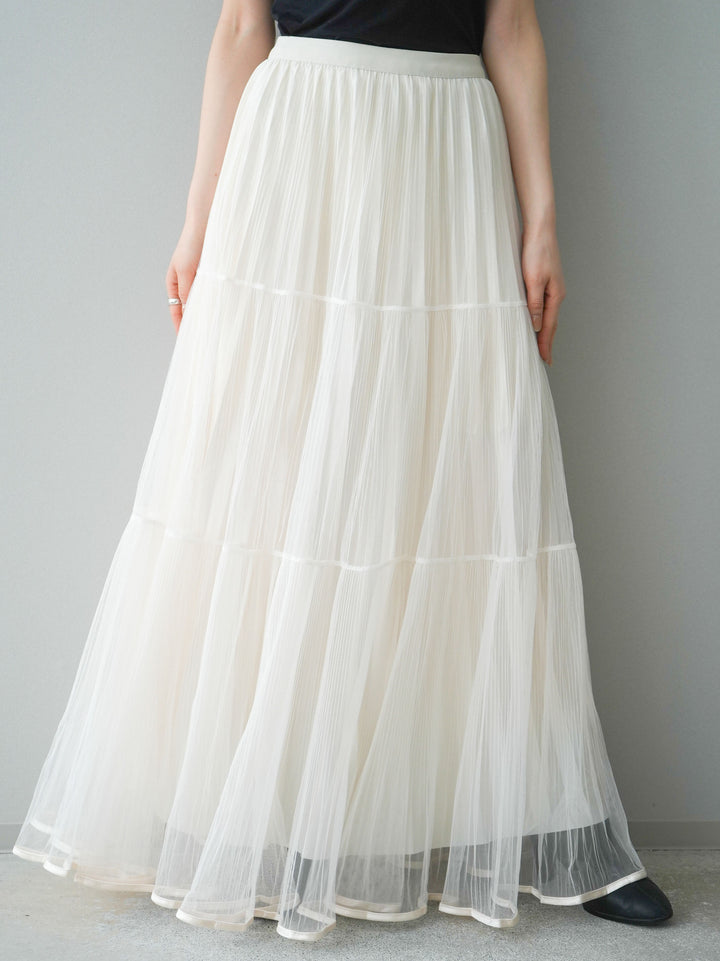 [予約]ラメプリーツレイヤードチュールロングスカート/ivory