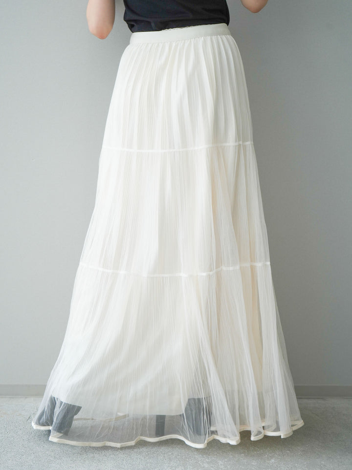 [予約]ラメプリーツレイヤードチュールロングスカート/ivory
