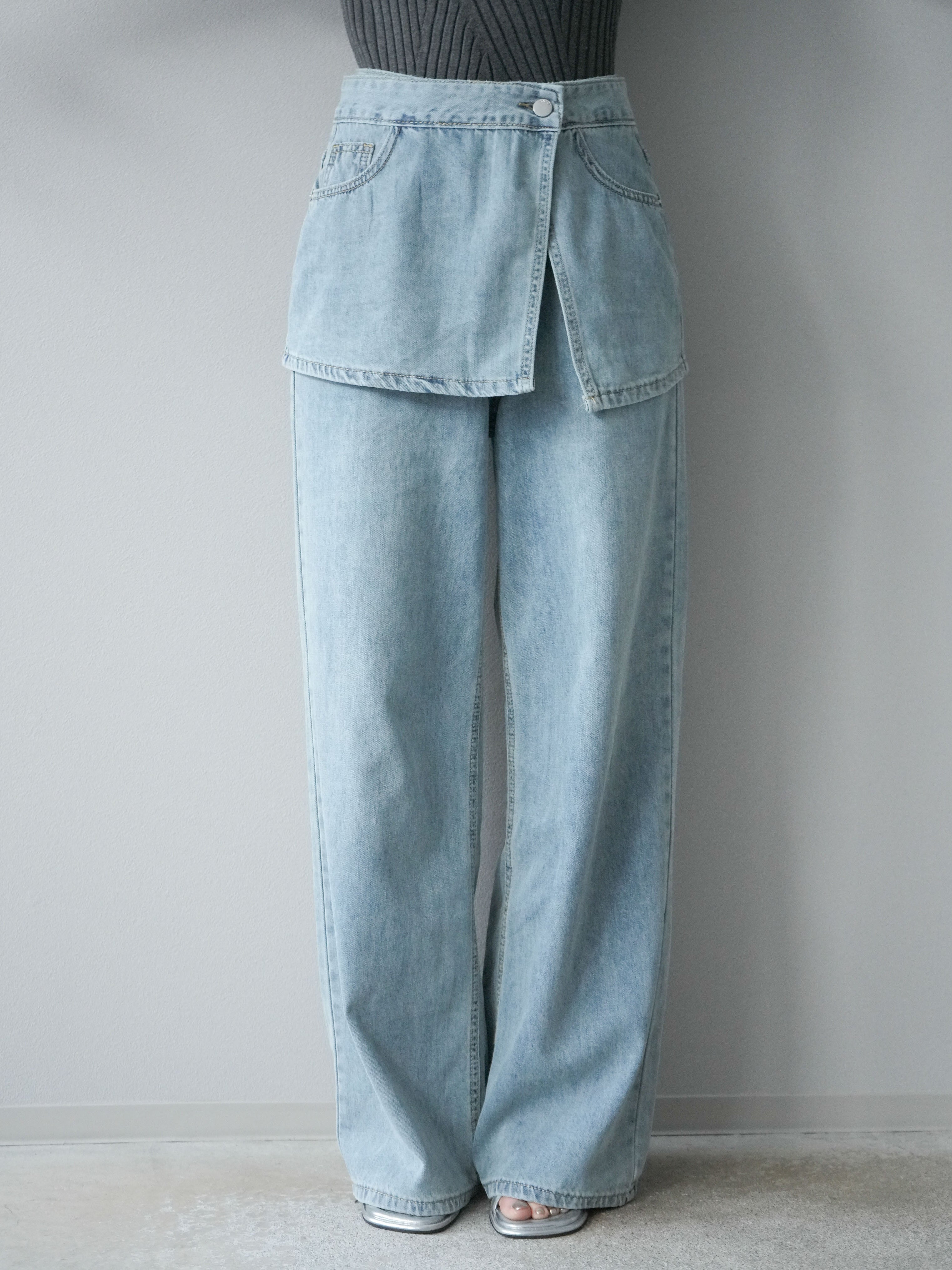予約]コルセット付ワイドデニムパンツ/ライトブルー – Lumier