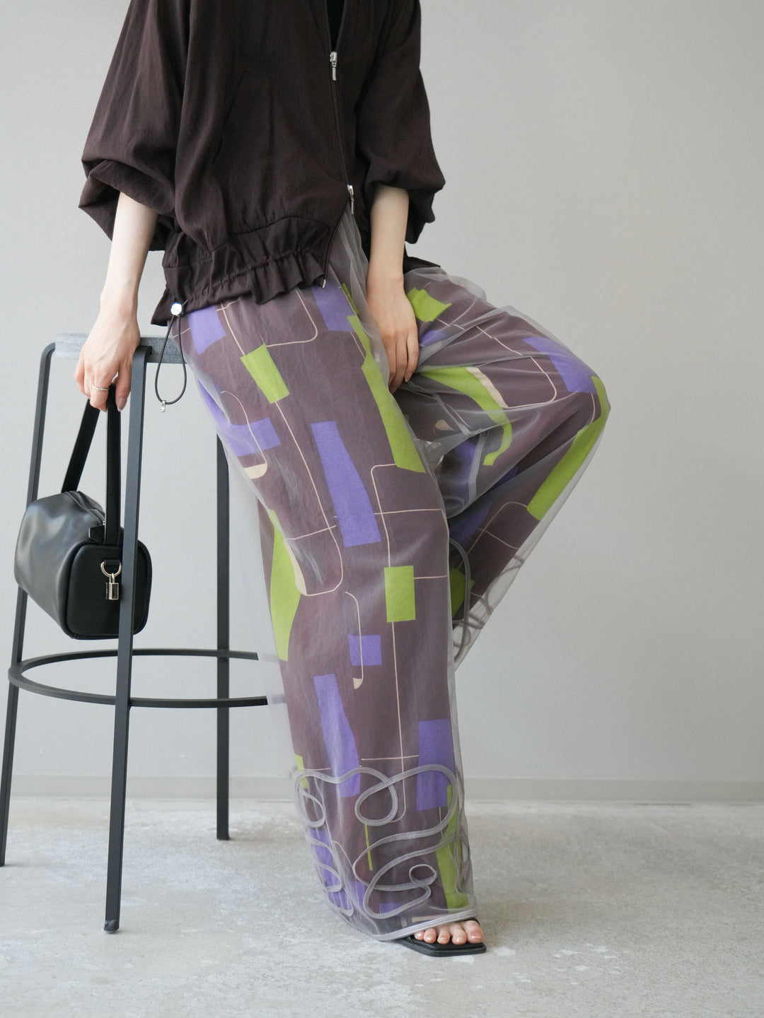 [2] 繩繡薄紗多層褲/灰色