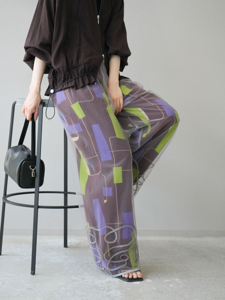 [2] 繩繡薄紗多層褲/灰色