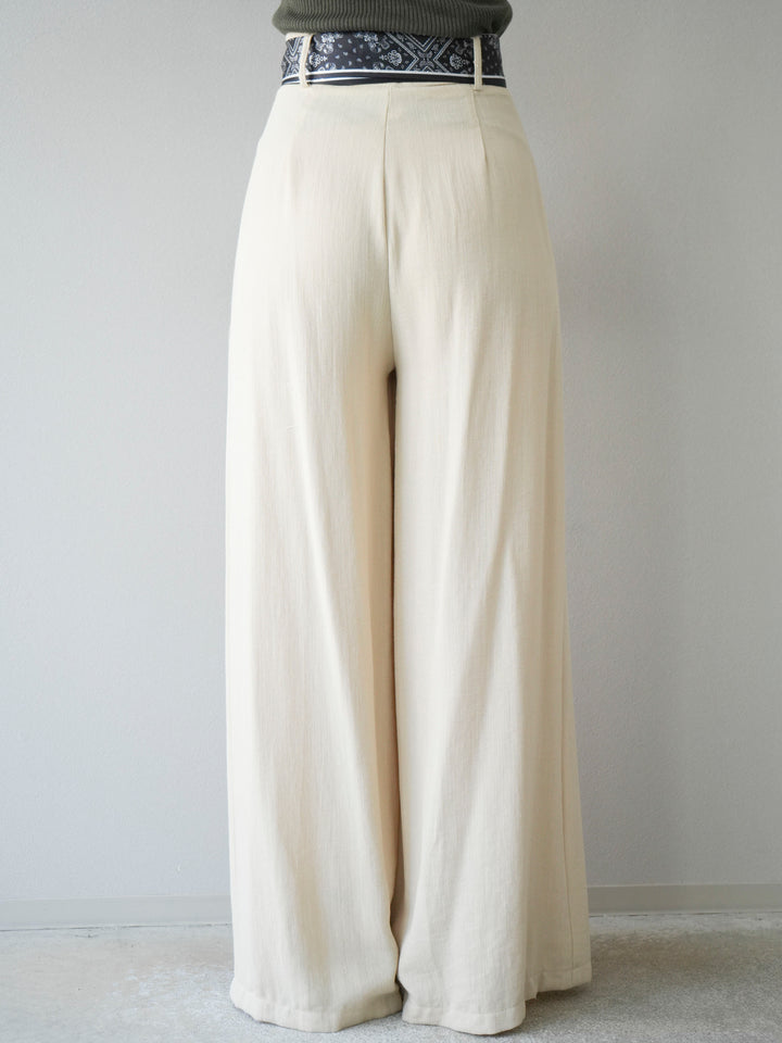 [予約]スカーフベルト付3タックワイドパンツ/ベージュ
