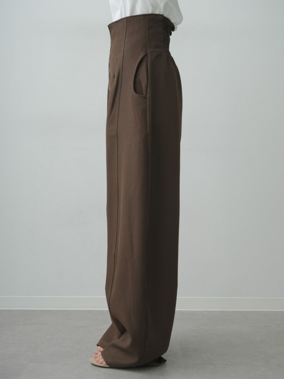 [予約]ハイウエストカーブレッグパンツ/brown