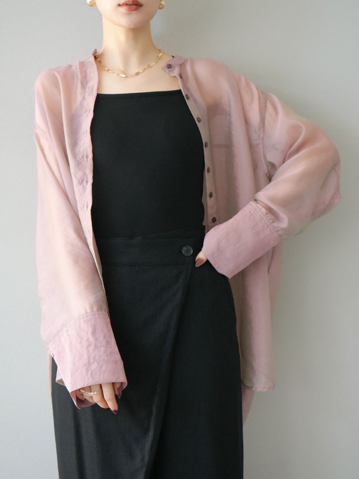 [SET] 亮面透視立領襯衫 + 亮面透視立領襯衫 (2 件套)