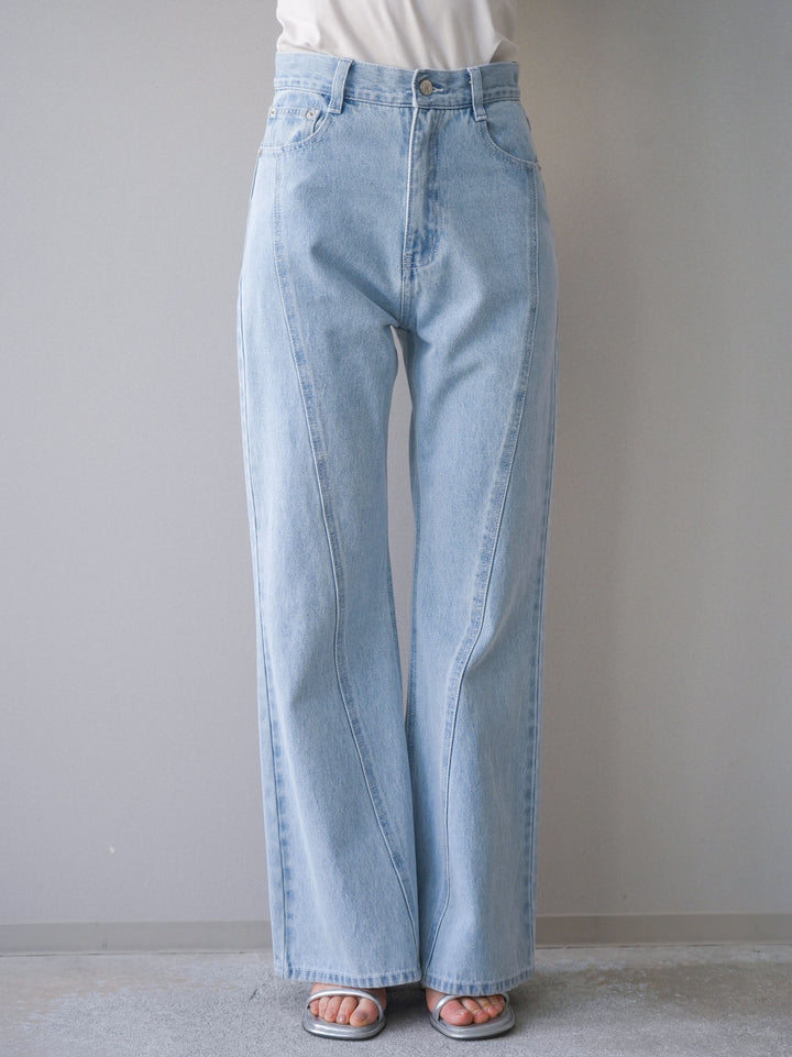 [予約]サイドラインフレアデニムパンツ/bleach