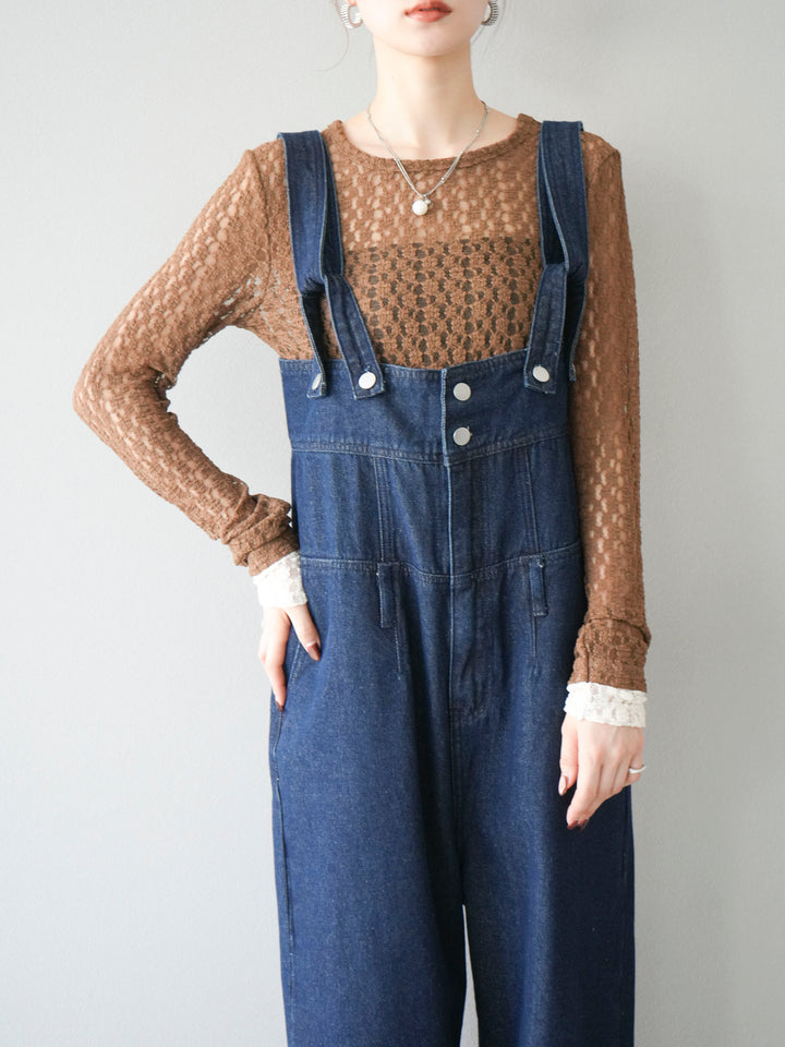 [予約]袖配色カットレーストップス/ブラウン