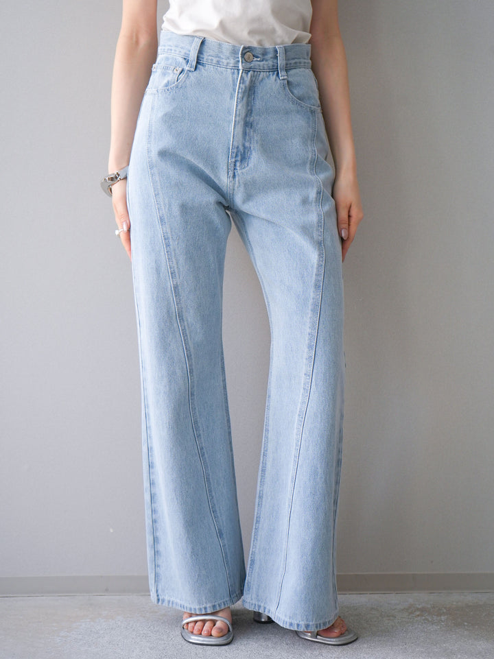 [予約]サイドラインフレアデニムパンツ/bleach
