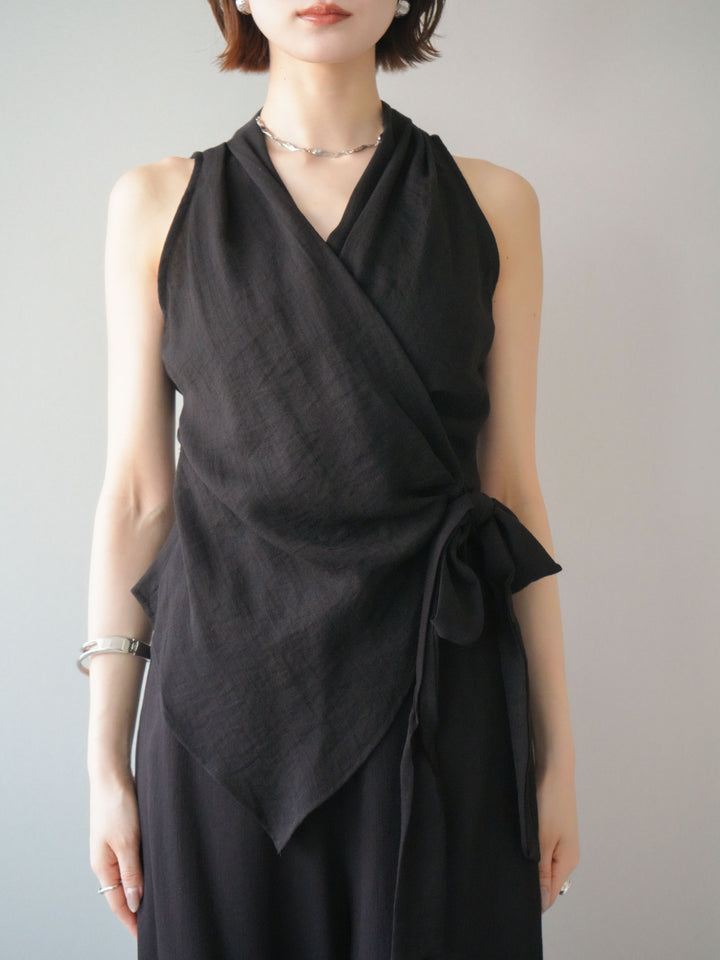 [SET]ラップノースリーブトップス＆ワイドフレアパンツSET UP(2SET)