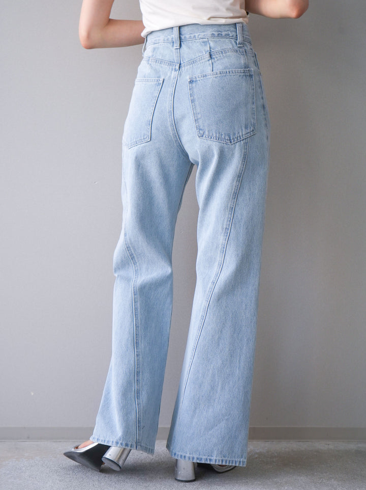 [予約]サイドラインフレアデニムパンツ/bleach