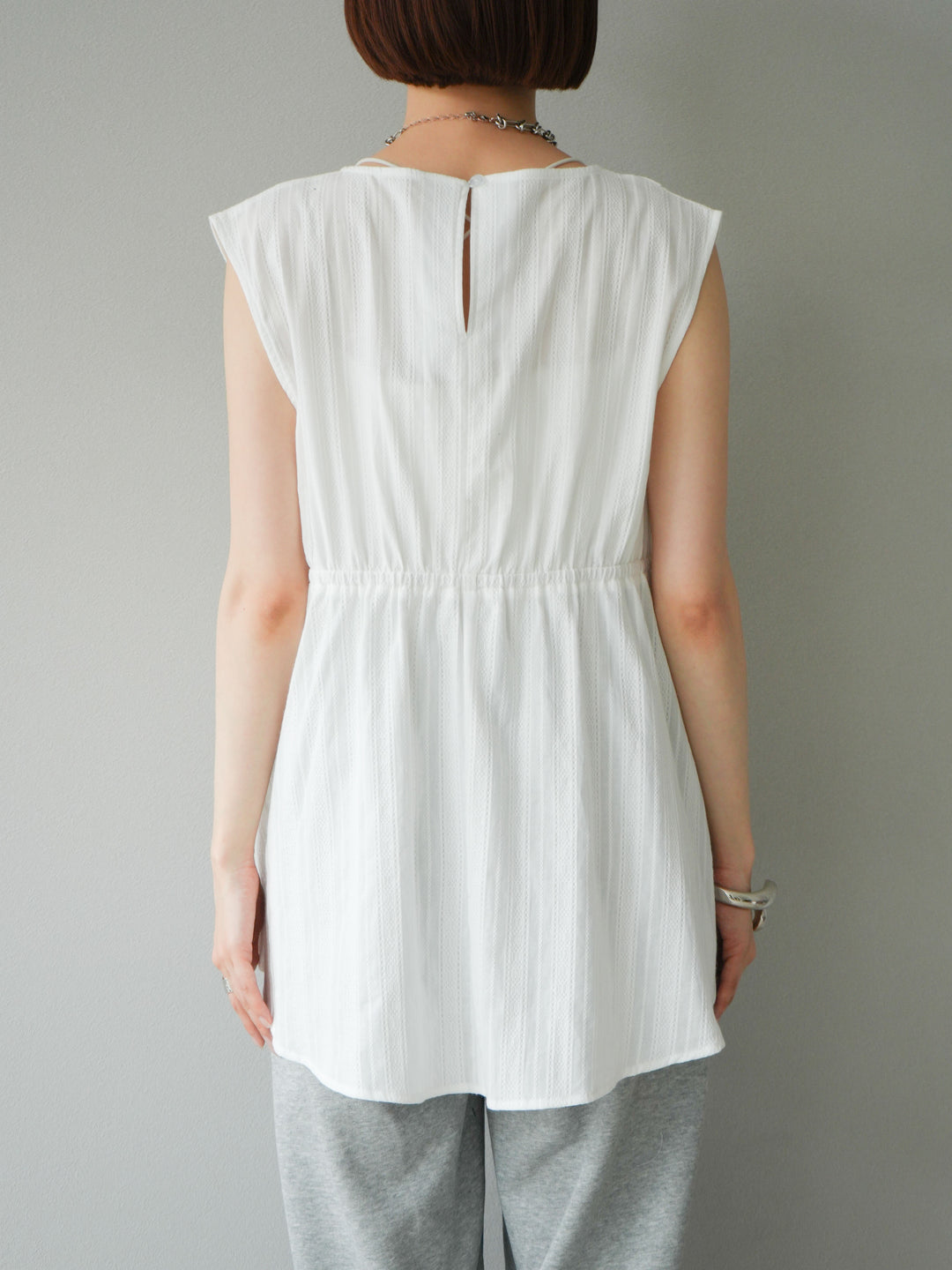 [予約]ドビーストライプタックブラウス/ホワイト