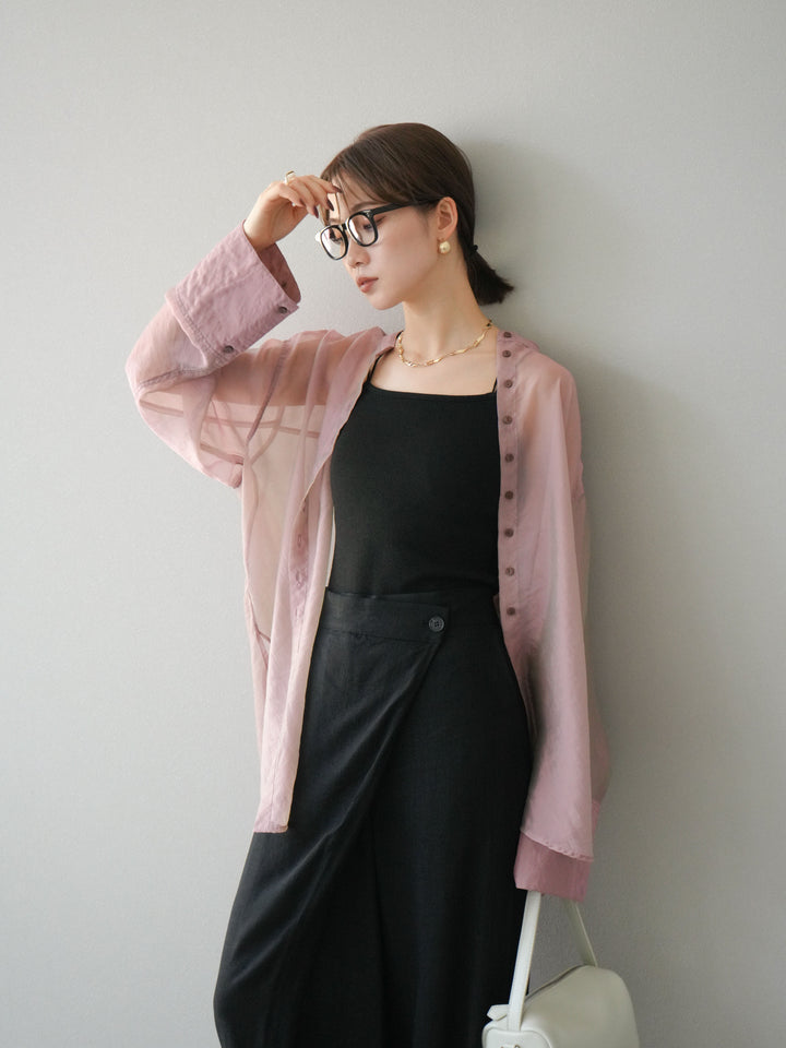 [SET] 亮面透視立領襯衫 + 亮面透視立領襯衫 (2 件套)