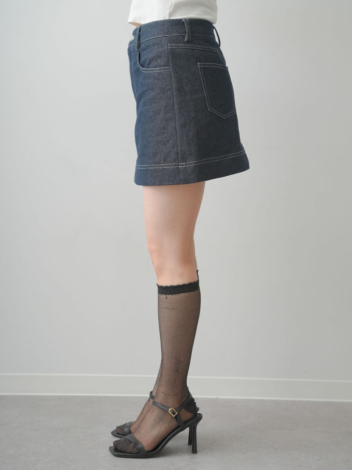[予約]ペチ付デニムミニスカート/navy