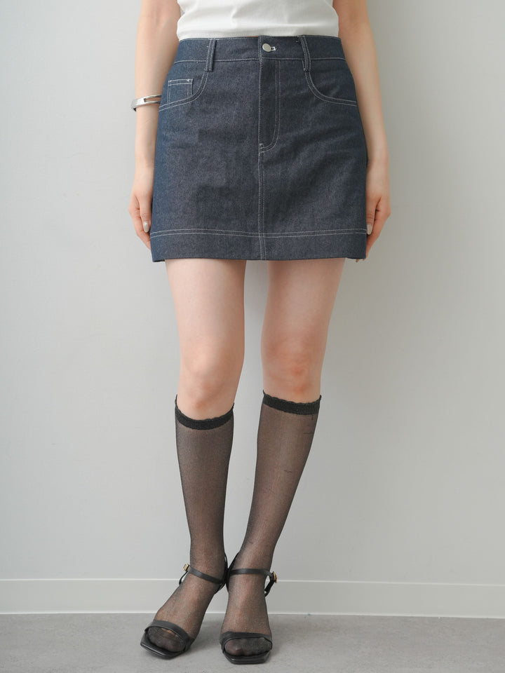 [予約]ペチ付デニムミニスカート/navy