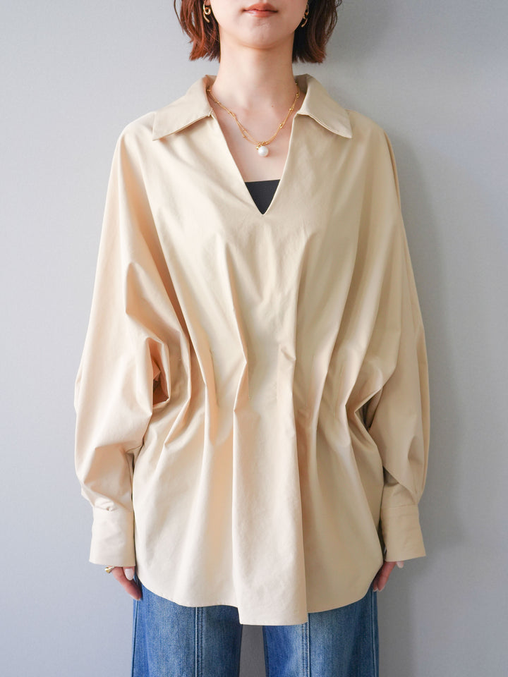 [予約]ウエストギャザースキッパーシャツ/beige