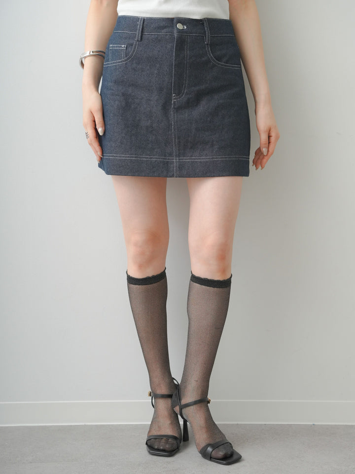 [予約]ペチ付デニムミニスカート/navy
