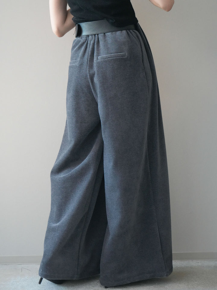 [予約]ベルトデザインループコールテンワイドパンツ(ベルト付き)/charcoal