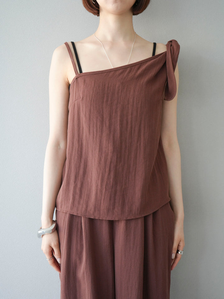 [SET]アシンメトリーショルダーデザイントップス＆ワイドパンツSET UP(2set)