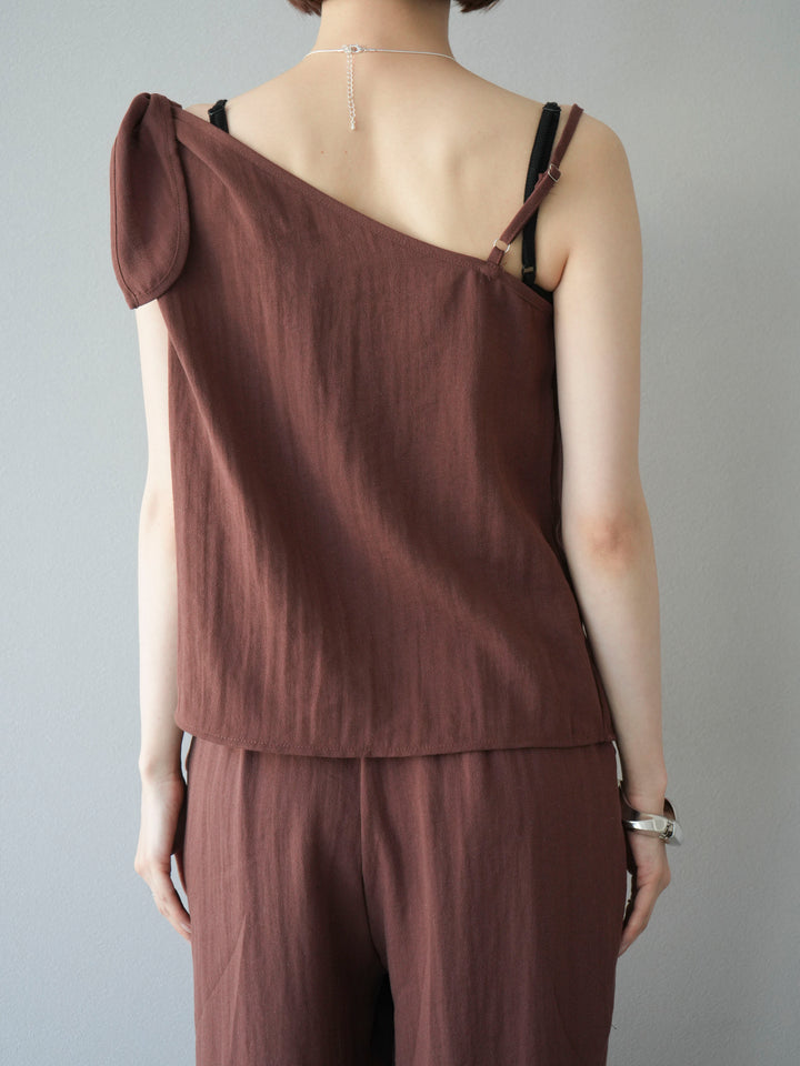 [SET]アシンメトリーショルダーデザイントップス＆ワイドパンツSET UP(2set)