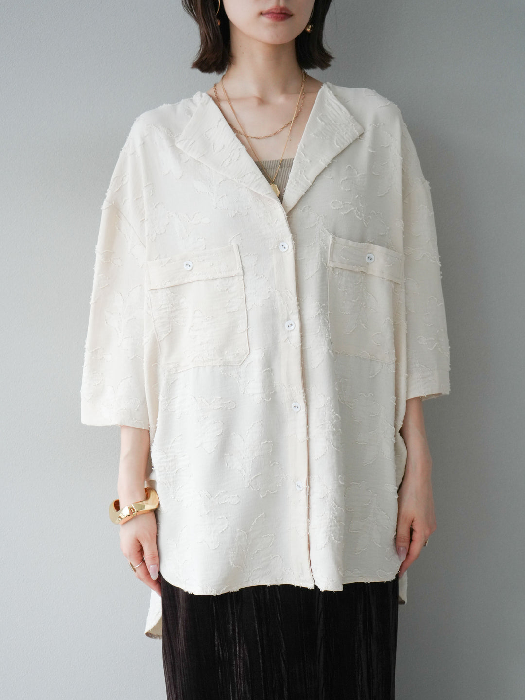 [予約]ジャガードハーフスリーブシャツ/アイボリー