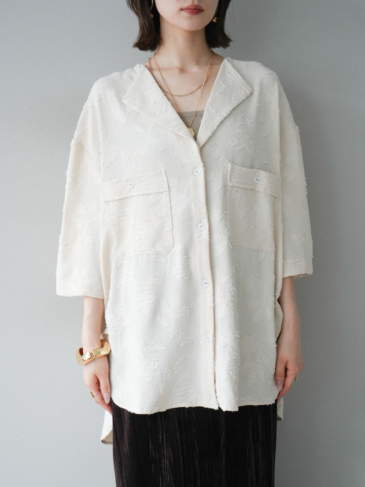 [予約]ジャガードハーフスリーブシャツ/アイボリー