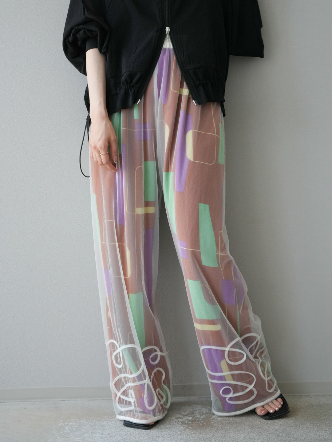 [予約]コード刺繍チュールレイヤードパンツ/オフ