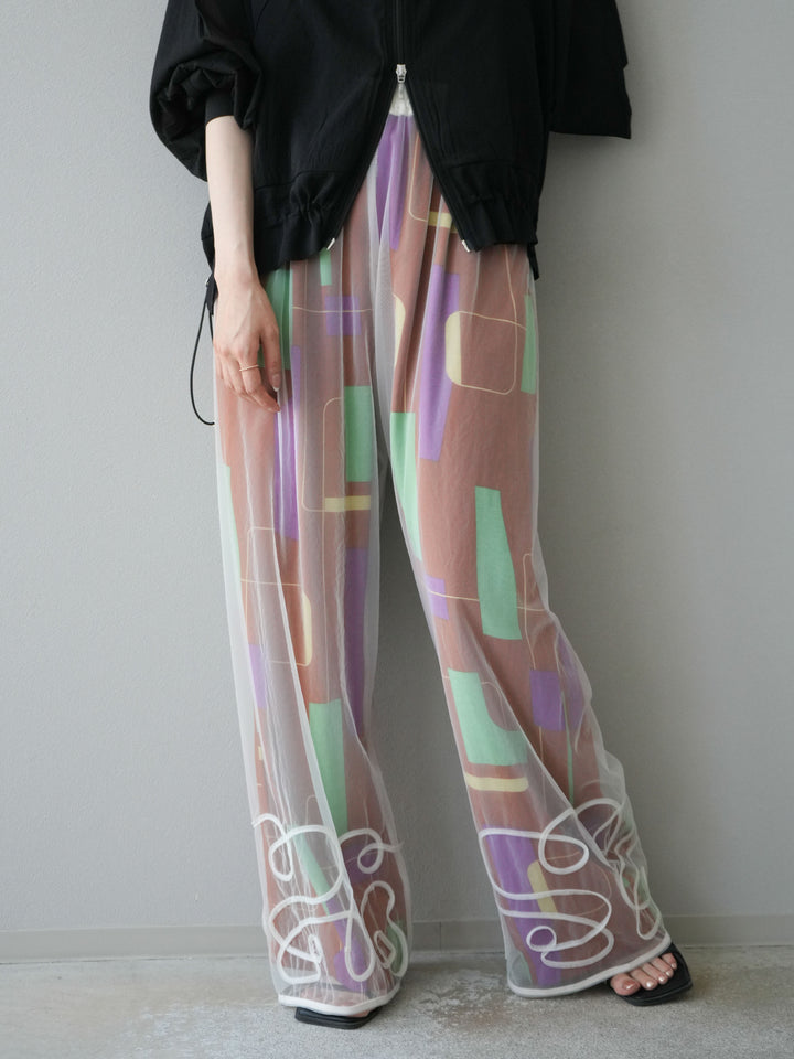 [予約]コード刺繍チュールレイヤードパンツ/オフ