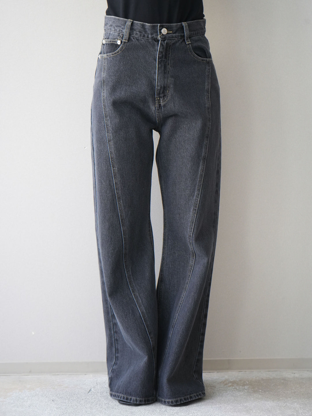 [予約]サイドラインフレアデニムパンツ/gray