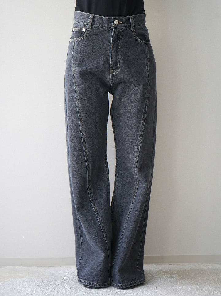 [予約]サイドラインフレアデニムパンツ/gray