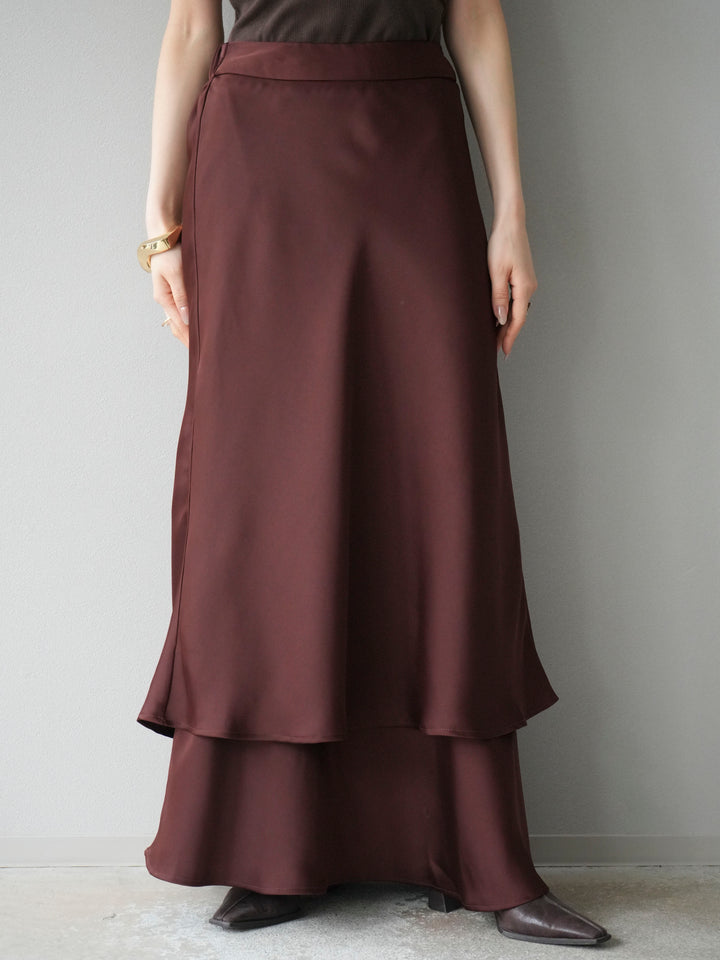 [予約]サテンフリルスカート/ブラウン
