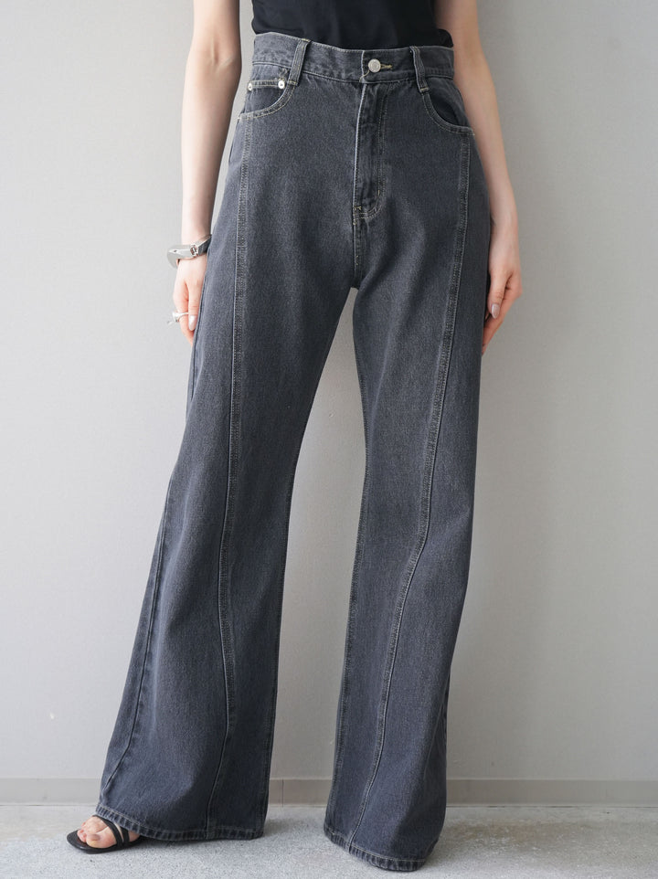 [予約]サイドラインフレアデニムパンツ/gray