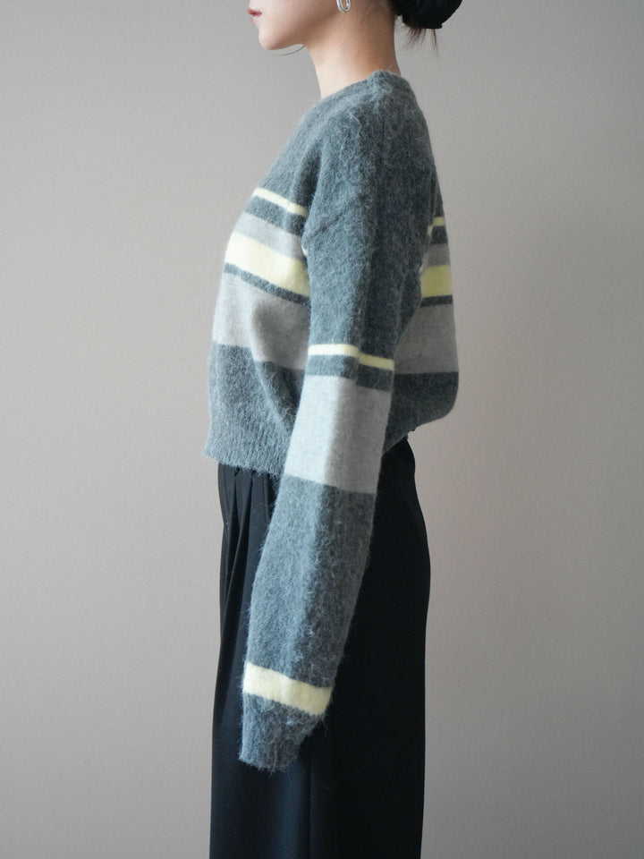 [予約]ソフトタッチボーダークロップドニットプルオーバー/charcoal