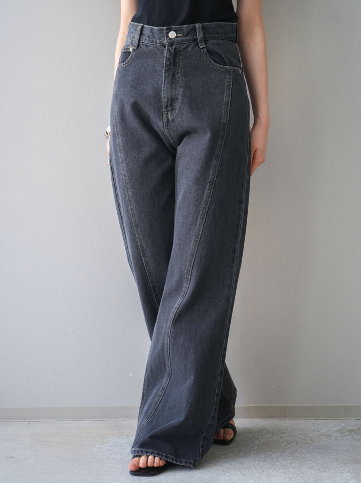 [予約]サイドラインフレアデニムパンツ/gray