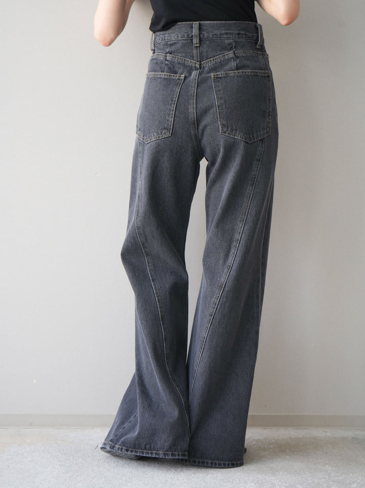 [予約]サイドラインフレアデニムパンツ/gray