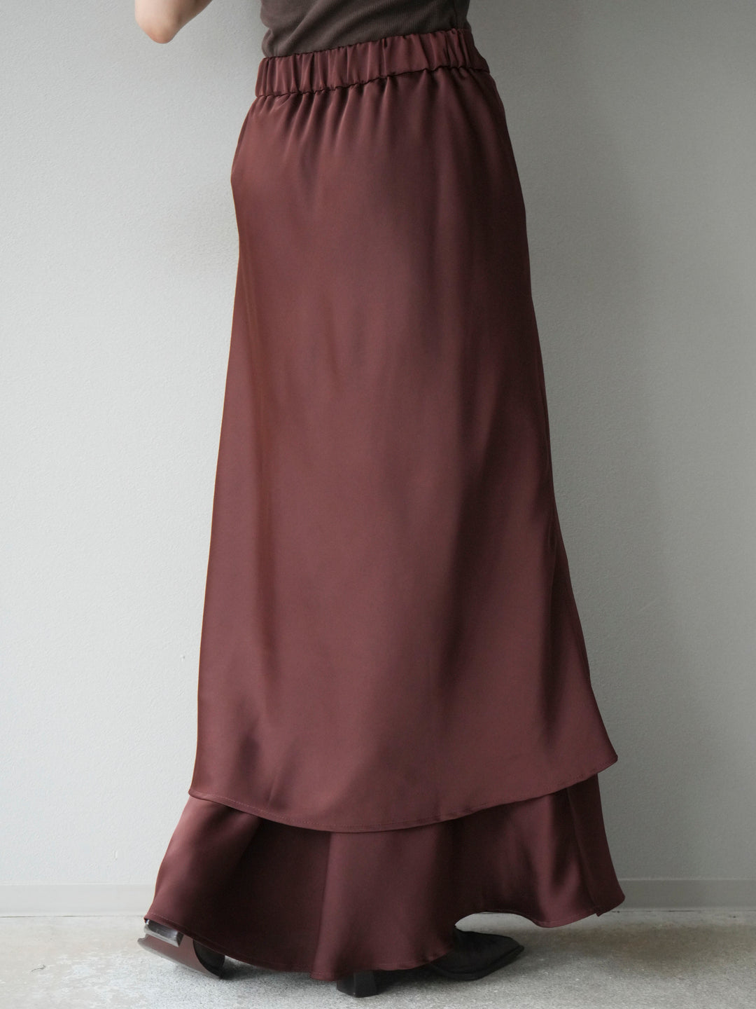 [予約]サテンフリルスカート/ブラウン