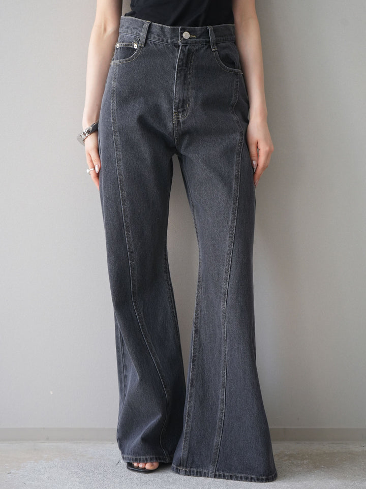 [予約]サイドラインフレアデニムパンツ/gray