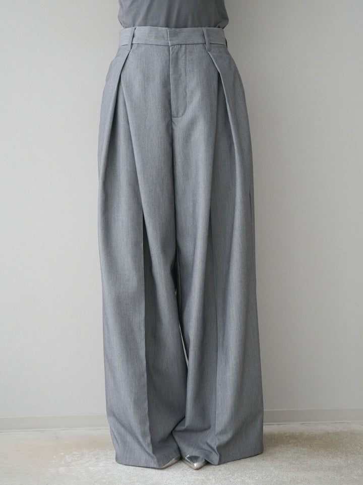 【預購】斜紋設計褶皺寬褲/淺灰