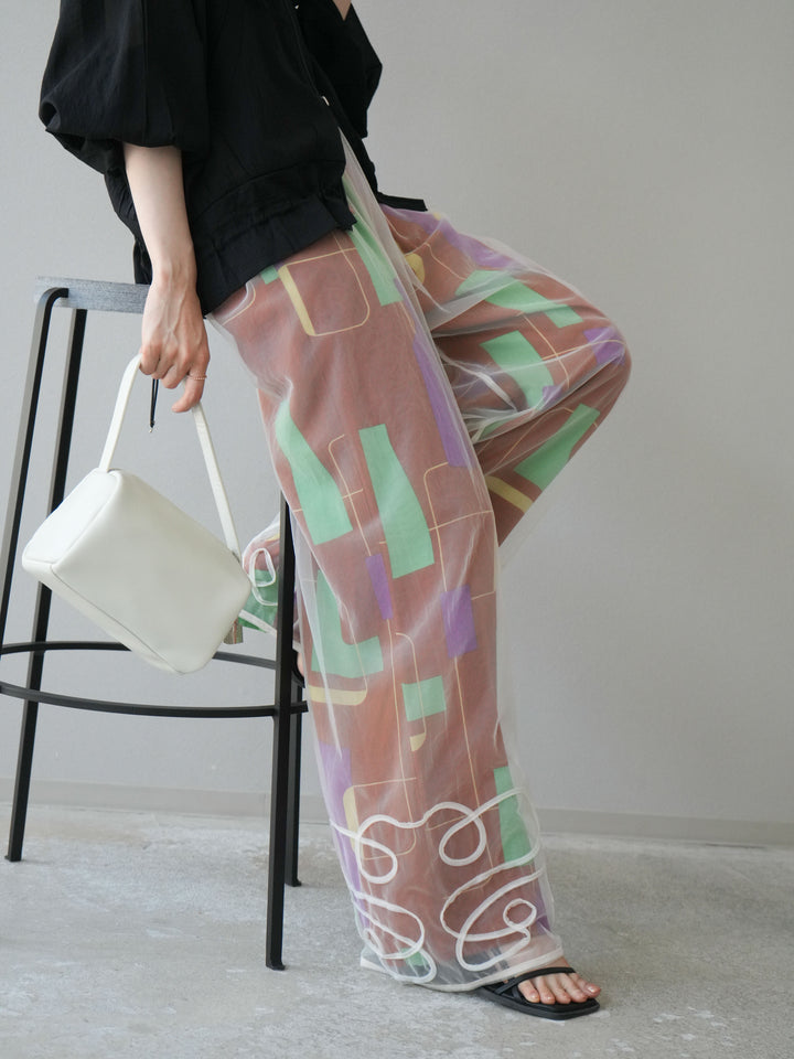 [予約]コード刺繍チュールレイヤードパンツ/オフ