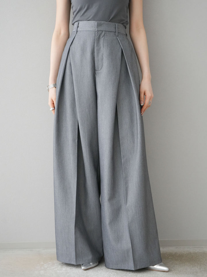 【預購】斜紋設計褶皺寬褲/淺灰