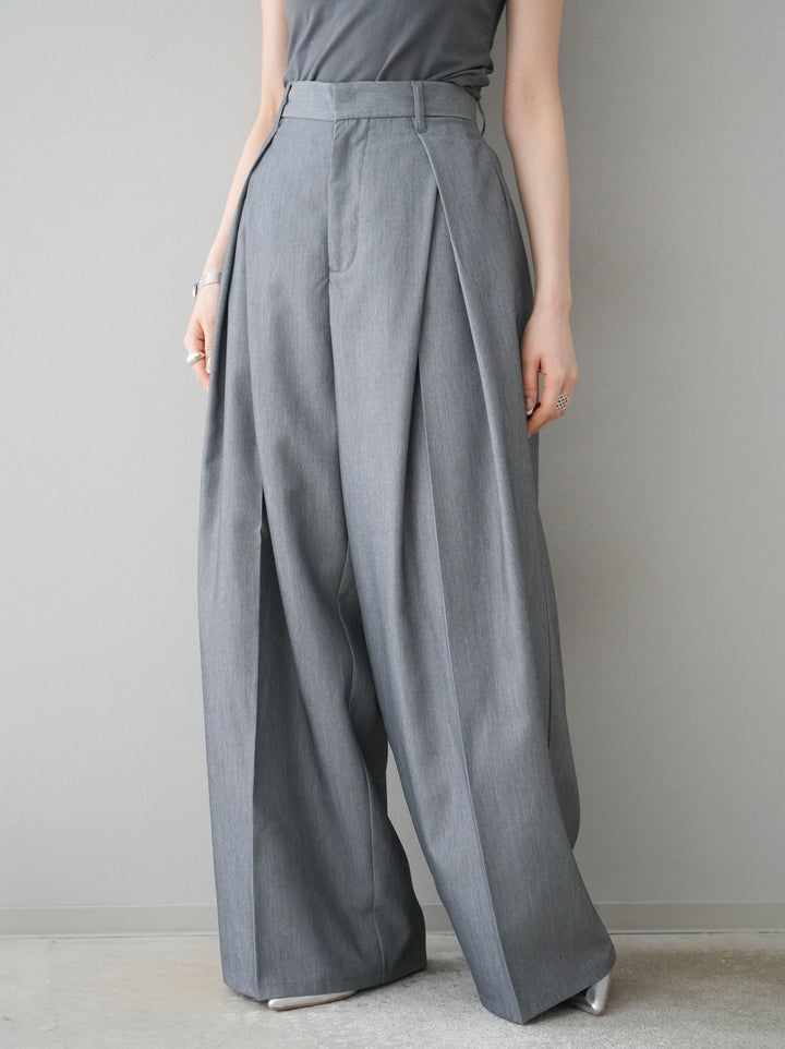 【預購】斜紋設計褶皺寬褲/淺灰
