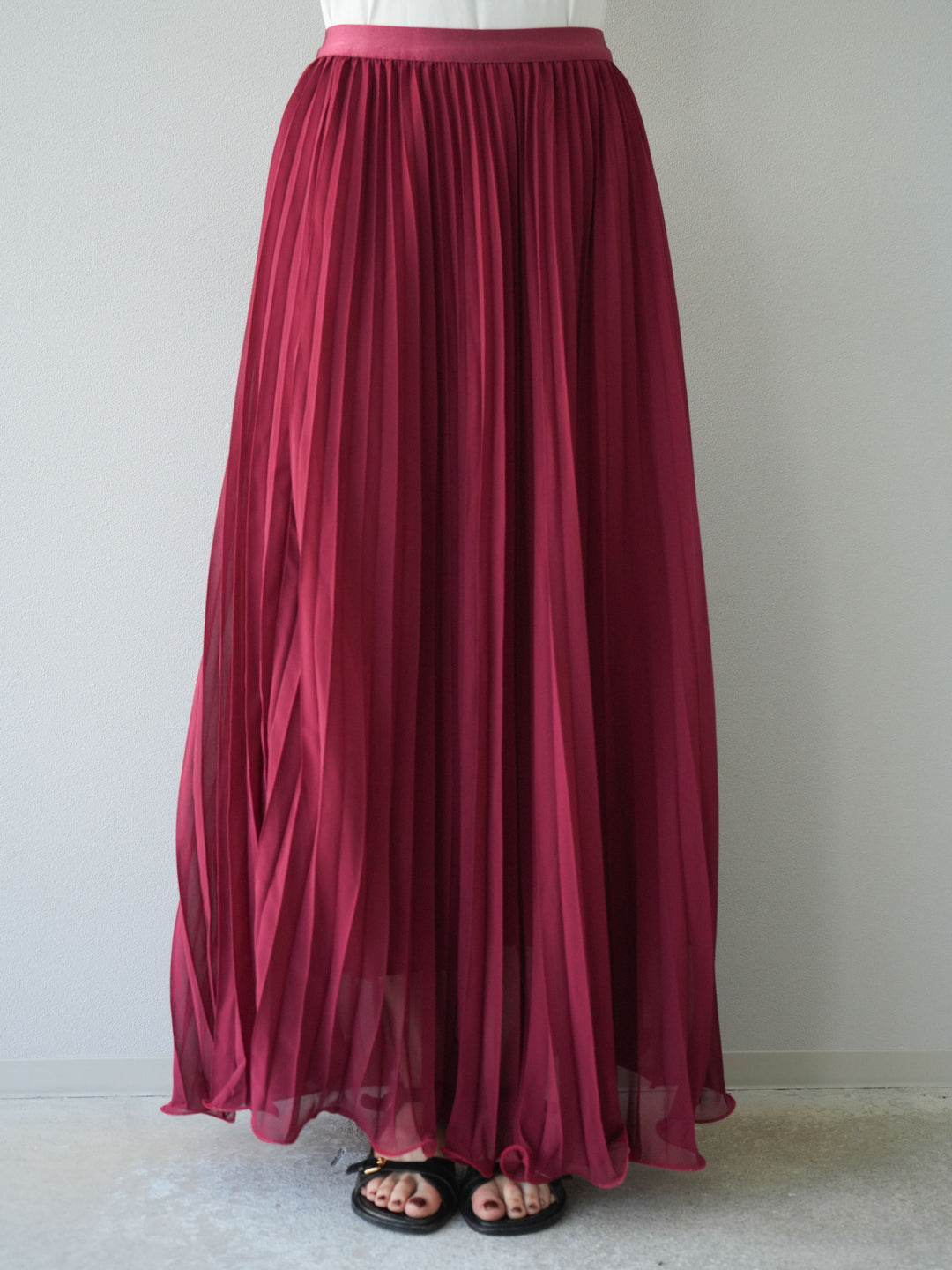 [予約]シフォンプリーツパイピングスカート/バーガンディ