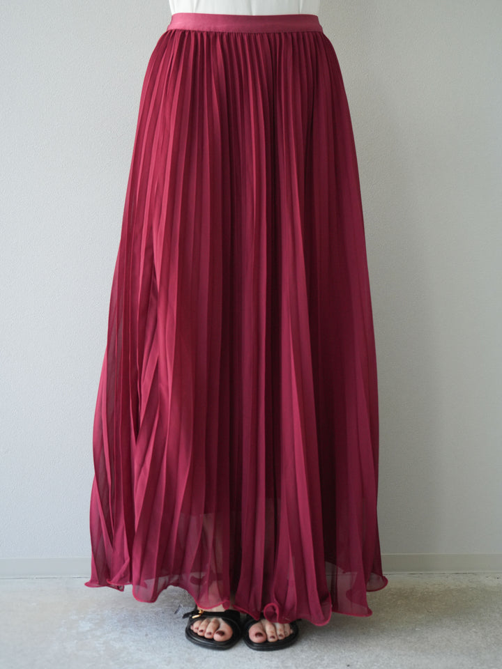 [予約]シフォンプリーツパイピングスカート/バーガンディ