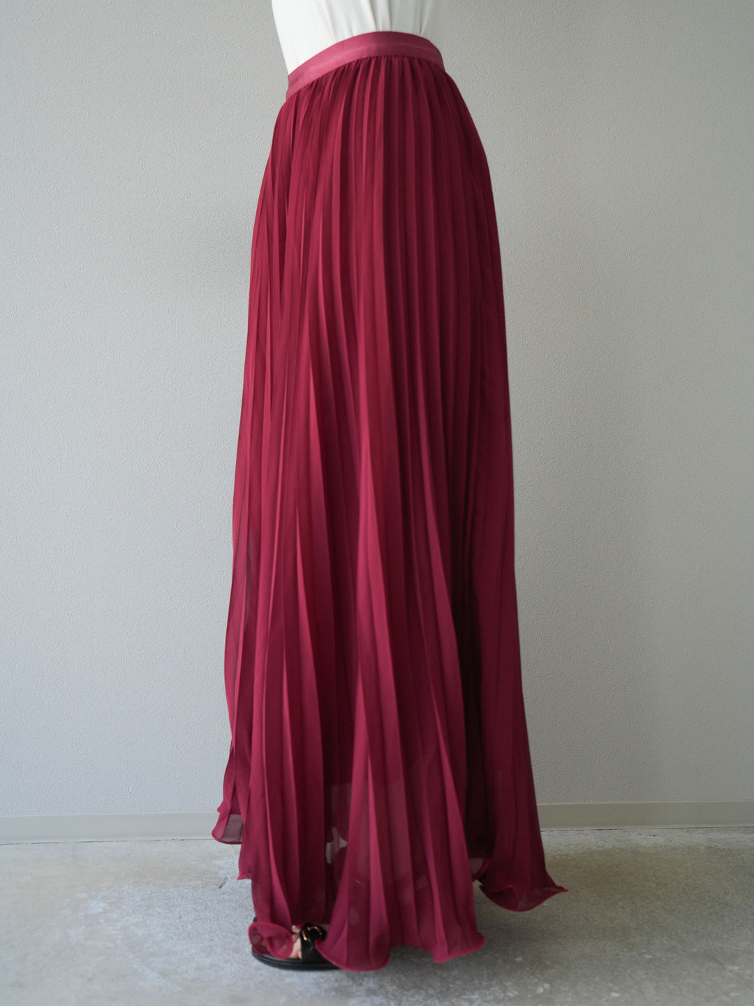 [予約]シフォンプリーツパイピングスカート/バーガンディ