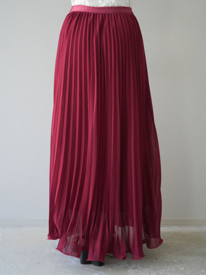 [予約]シフォンプリーツパイピングスカート/バーガンディ