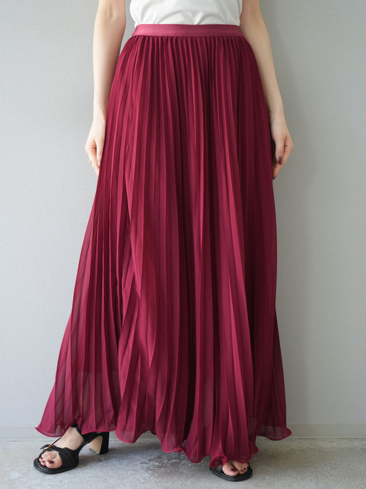 [予約]シフォンプリーツパイピングスカート/バーガンディ
