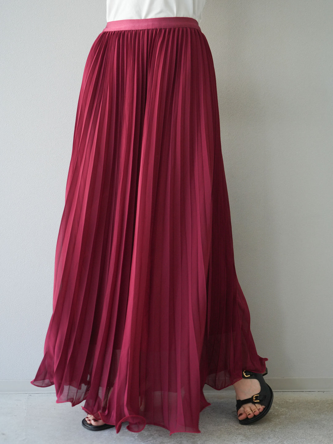 [予約]シフォンプリーツパイピングスカート/バーガンディ