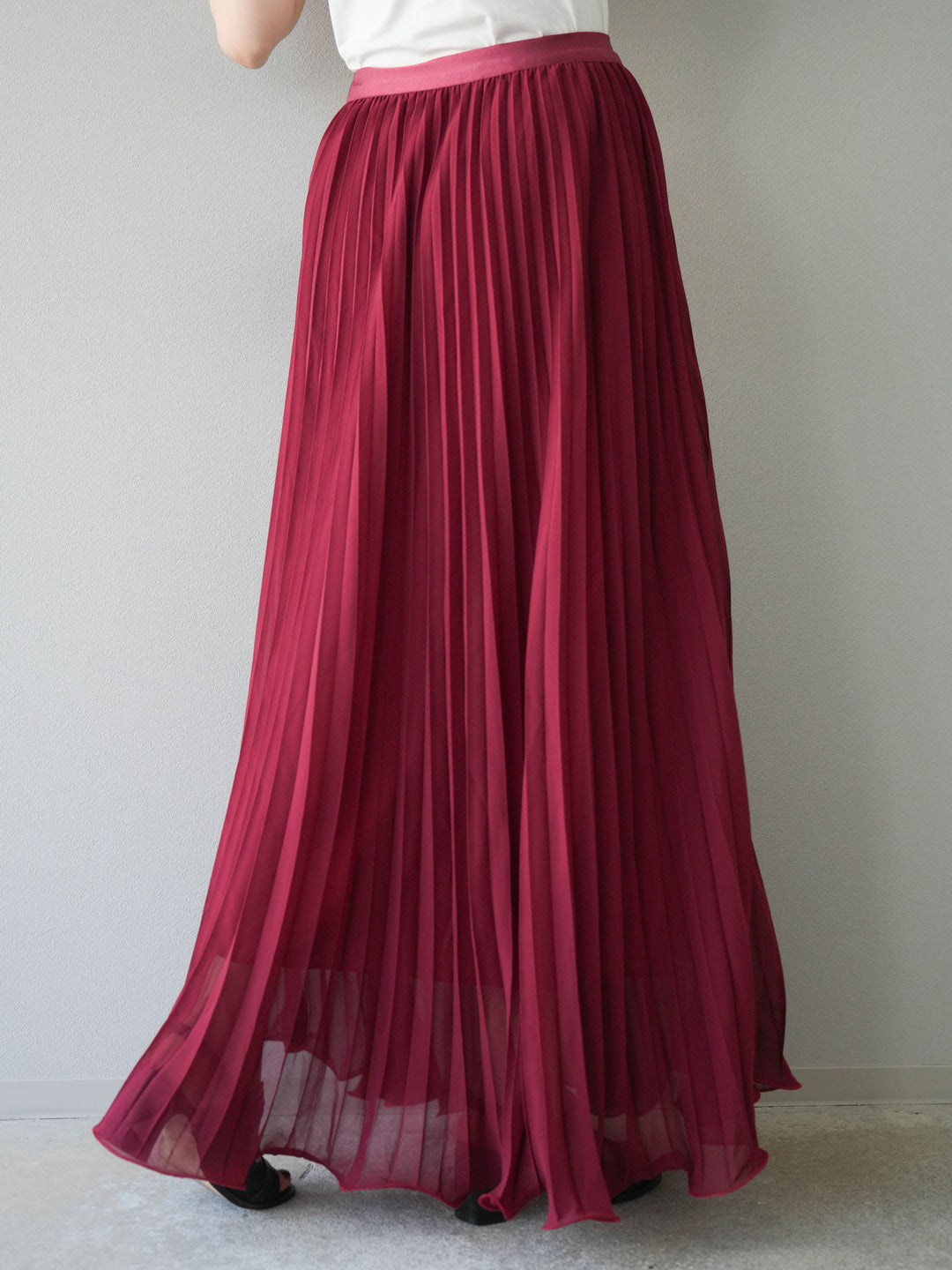 [予約]シフォンプリーツパイピングスカート/バーガンディ