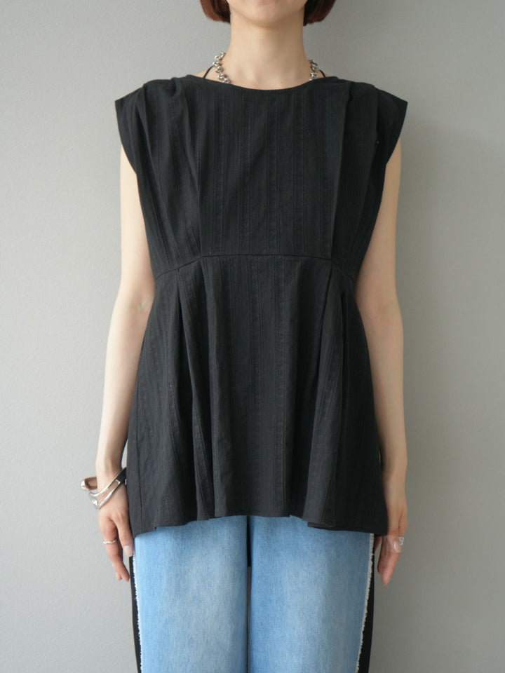 [予約]ドビーストライプタックブラウス/ブラック