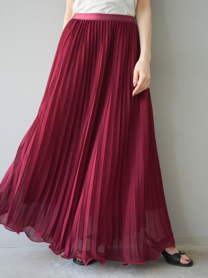 [予約]シフォンプリーツパイピングスカート/バーガンディ