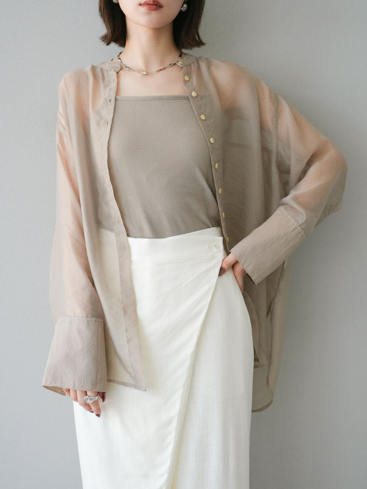 [SET] 亮面透視立領襯衫 + 亮面透視立領襯衫 (2 件套)