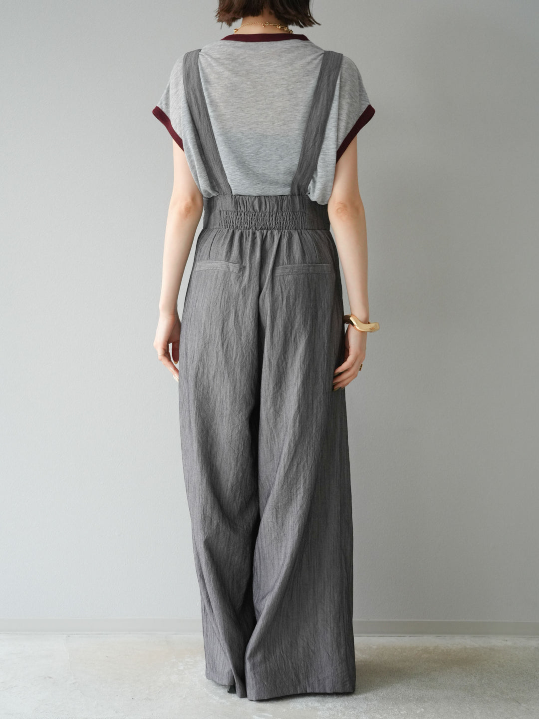 [予約]ストリングデザインハイウエストサロペット/チャコール